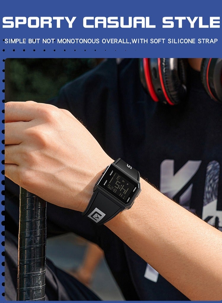 Sanda Men Digital Watch, Multi Functional Square Sports Watch, Comfortable Waterproof Glow Wristwatch, Shock Resistant Military LED Casual Watch For Daily Wear, Events And Festivals, (1pc, Black And White) - Image 4