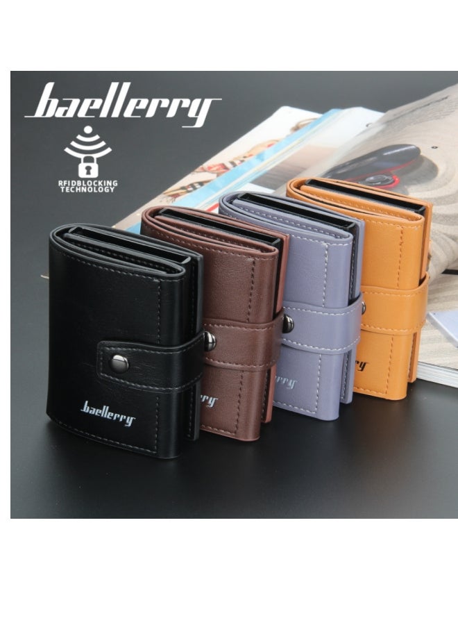 baellerry BAELLERRY Men's Card Holder, European and American Automatic Card Ejection Style, Buckle Card Holder, Carbon Fiber Black  - Image 4