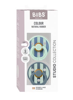 BIBS Studio Colour Round Pacifier, 2 Pieces, Latex Size 2, 6 - 18 Months, Nordic Mint Petrol, Baby Pacifier With Soft Latex Nipple, Safe And Durable  - Image 2