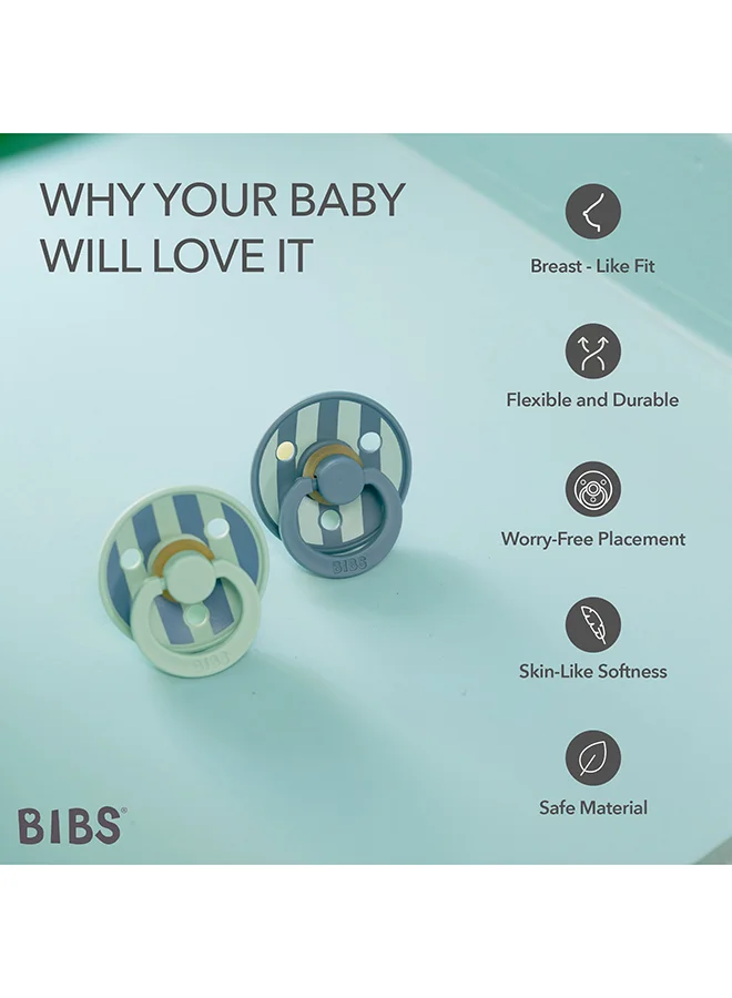 BIBS Studio Colour Round Pacifier, 2 Pieces, Latex Size 2, 6 - 18 Months, Nordic Mint Petrol, Baby Pacifier With Soft Latex Nipple, Safe And Durable