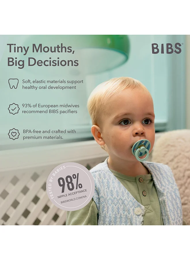 BIBS Studio Colour Round Pacifier, 2 Pieces, Latex Size 2, 6 - 18 Months, Nordic Mint Petrol, Baby Pacifier With Soft Latex Nipple, Safe And Durable