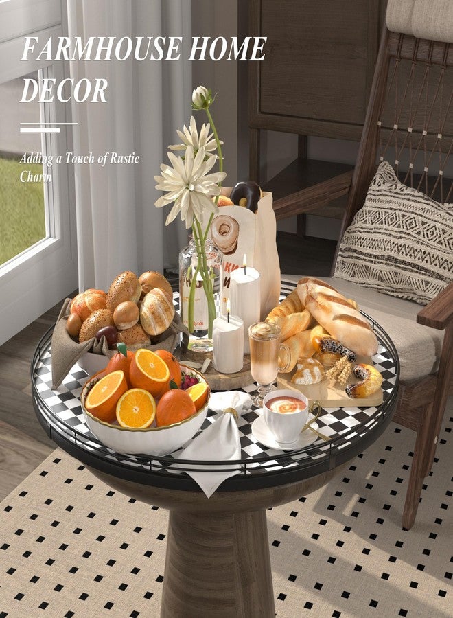 AMH 24" Black and White Kitchen Lazy Susan Turntable, Round Checkered Decorative Tray, Large Lazy Susan for Dining Table Centerpiece, Pantry, Kitchen, Bathroom, Countertop, Cupboard, Home Decor - Image 4