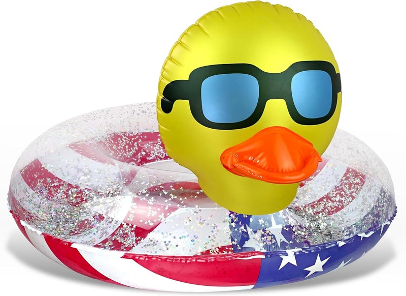 POZA Inflatable USA Pool Float - Luxurious Fun Lounger Filled with Sparkle Silver Stars Confetti, Cool USA Flag Design Water Swimming Pool Floaties for Beach, Lake & Pool - Image 1