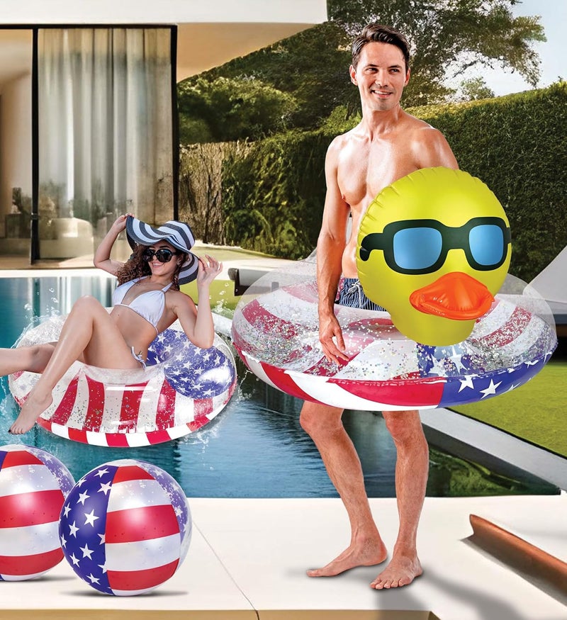 POZA Inflatable USA Pool Float - Luxurious Fun Lounger Filled with Sparkle Silver Stars Confetti, Cool USA Flag Design Water Swimming Pool Floaties for Beach, Lake & Pool - Image 5