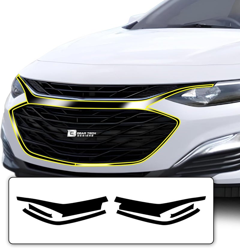 BOGAR TECH DESIGNS Grille Front Bumper Chrome Delete Sticker Decal Vinyl Film for Chevy Malibu 2019-2023, Gloss Black - Image 1