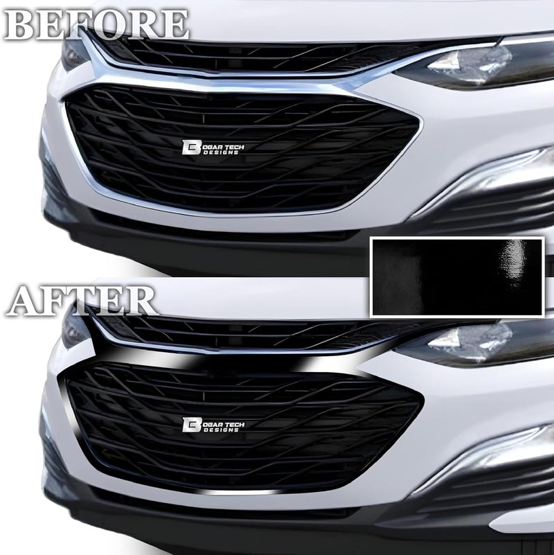 BOGAR TECH DESIGNS Grille Front Bumper Chrome Delete Sticker Decal Vinyl Film for Chevy Malibu 2019-2023, Gloss Black - Image 3