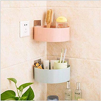 BLAPOXE Plastic Triangle Inter Design Bathroom Kitchen Storage Organize Shelf Rack with Wall Adhesive Sticker Small Multicolour - Image 3