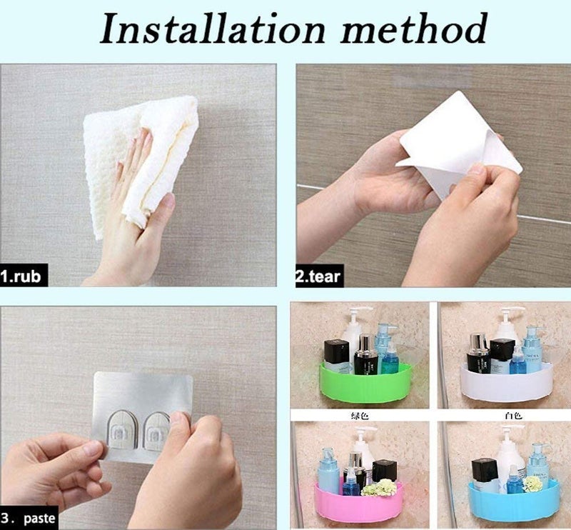 BLAPOXE Plastic Triangle Inter Design Bathroom Kitchen Storage Organize Shelf Rack with Wall Adhesive Sticker Small Multicolour - Image 4
