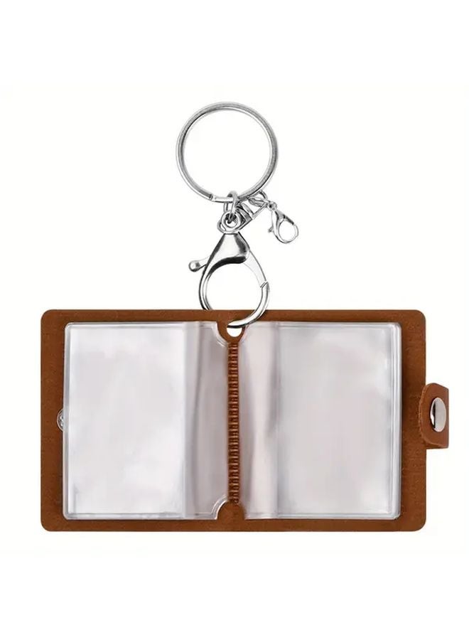 ألبوم صور صغير بني سلسلة مفاتيح كتاب ذكريات من الجلد الصناعي مع 20 جيبًا للصور بحجم المحفظة - Image 2