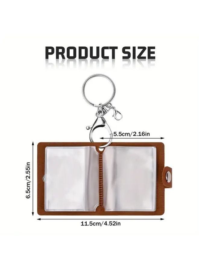 ألبوم صور صغير بني سلسلة مفاتيح كتاب ذكريات من الجلد الصناعي مع 20 جيبًا للصور بحجم المحفظة - Image 5