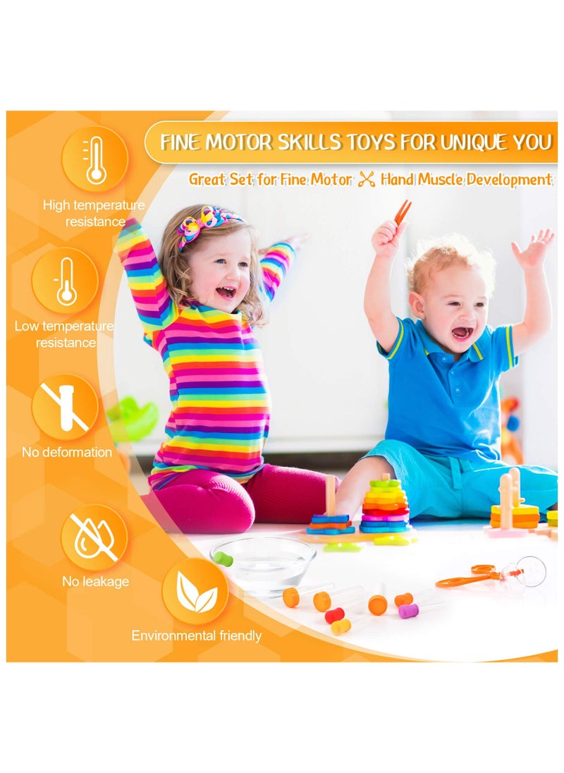 14 Pieces Science Motor Skill Tool Set, Science Learning Tools for Kids, Includes 5 Jumbo Test Tubes, 6 Silicone Liquid Droppers, 1 Storage Stand, 1 Plastic Tweezer and 1 Plastic Scissors Handy