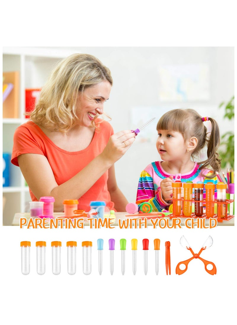 14 Pieces Science Motor Skill Tool Set, Science Learning Tools for Kids, Includes 5 Jumbo Test Tubes, 6 Silicone Liquid Droppers, 1 Storage Stand, 1 Plastic Tweezer and 1 Plastic Scissors Handy
