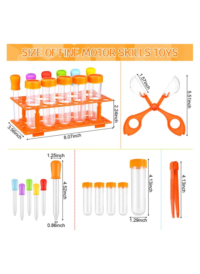 14 Pieces Science Motor Skill Tool Set, Science Learning Tools for Kids, Includes 5 Jumbo Test Tubes, 6 Silicone Liquid Droppers, 1 Storage Stand, 1 Plastic Tweezer and 1 Plastic Scissors Handy