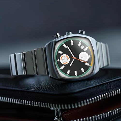 Gosasa Fashion Business Square Mens Watches Luminous Waterproof Quartz Watch with Calendar & Chronograph - Stylish Gold & Silver Wristwatch Stainless Steel Band (Silver Black) - Image 4