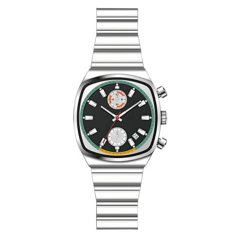 Gosasa Fashion Business Square Mens Watches Luminous Waterproof Quartz Watch with Calendar & Chronograph - Stylish Gold & Silver Wristwatch Stainless Steel Band (Silver Black) - Image 1