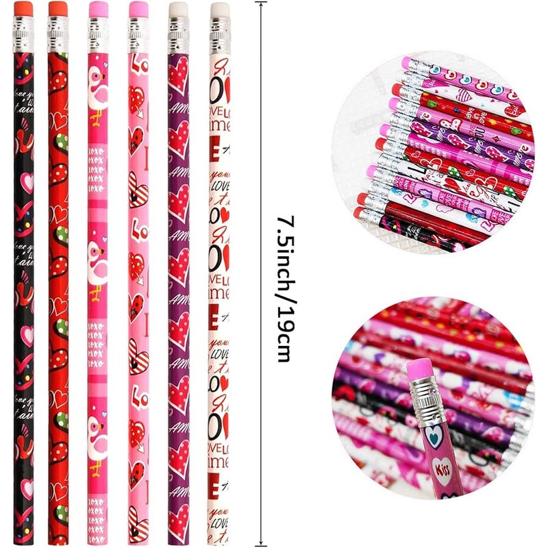 Jgalnim 72PCS Valentine's Day Pencils, Party Favors Wooden Pencils,Heart Shape Color Pencils with Erasers for Party Favor Gifts and Kids Giveaways Rewards School Supplies Children Exchange Gifts - Image 2