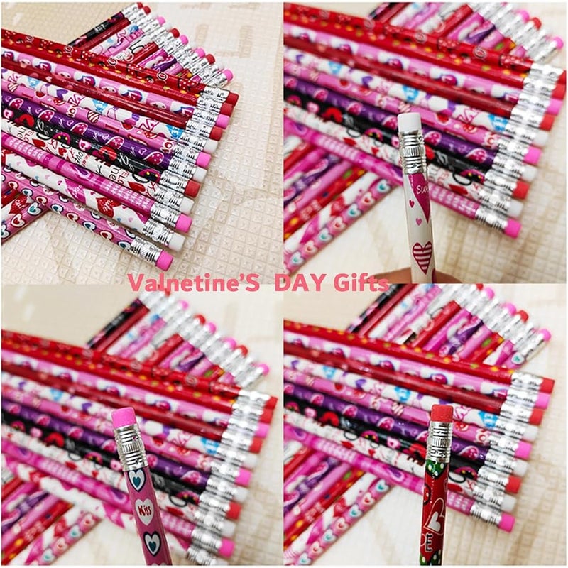 Jgalnim 72PCS Valentine's Day Pencils, Party Favors Wooden Pencils,Heart Shape Color Pencils with Erasers for Party Favor Gifts and Kids Giveaways Rewards School Supplies Children Exchange Gifts - Image 5
