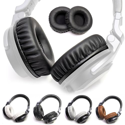Voarmaks Thick Soft Protein Leather Ear Pads Foam Cushion Cover Replacement Pads Compatible with Pioneer HDJ CUE1 Cue One,HDJ500 DJ Headphone Headset (Black Ear Pads L,R) - Image 1