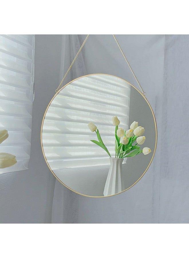 LONGWIN Hanging Wall Circle Mirror Decor Gold Geometric Mirror with Chain for Bathroom Bedroom Living Room 11.8" - Image 2