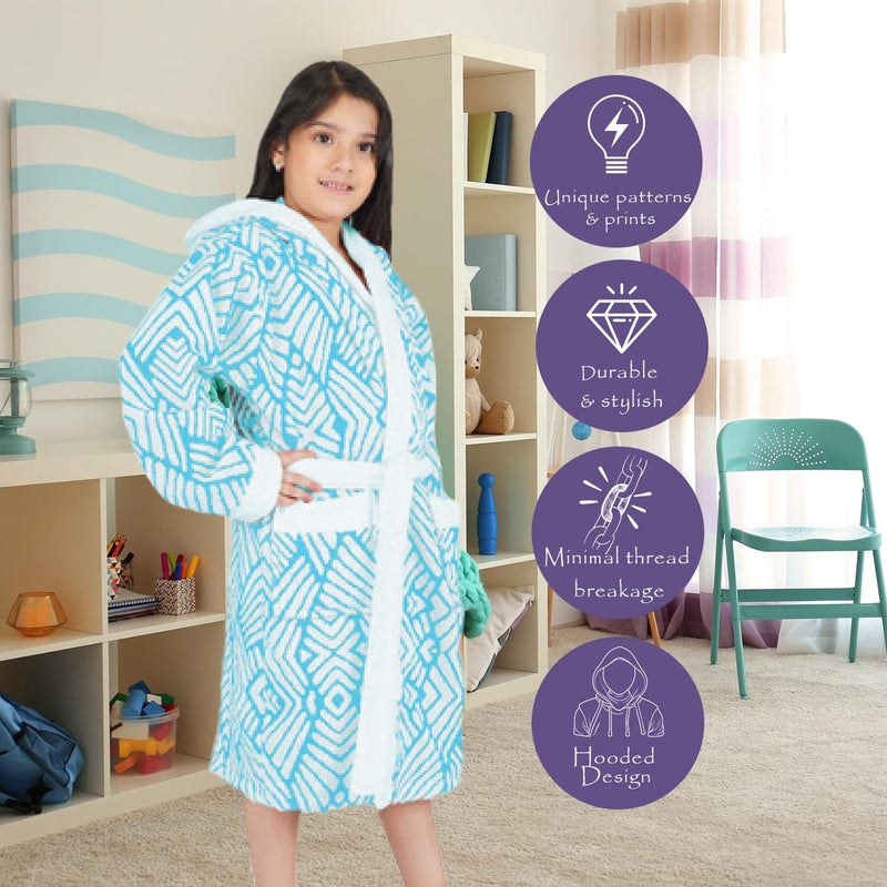 Rangoli روب استحمام للأطفال من قطن جاكار 100% للفتيات والفتيان، أزرق - Image 3
