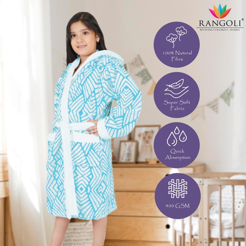 Rangoli روب استحمام للأطفال من قطن جاكار 100% للفتيات والفتيان، أزرق - Image 2