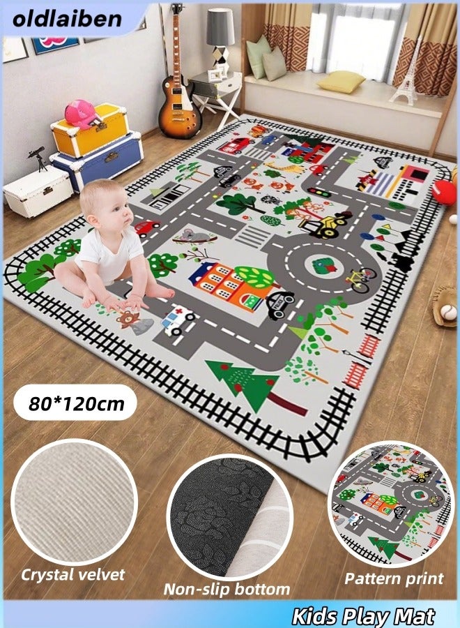 oldlaiben Kids Car Rug 80*120 CM City Life Road Traffic Game Carpet for Race Cars & Toys Fun Non-Slip Educational Race Track Floor Area Playmat for Toddler Bedroom Playroom Classroom  - Image 1