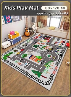 oldlaiben Kids Car Rug 80*120 CM City Life Road Traffic Game Carpet for Race Cars & Toys Fun Non-Slip Educational Race Track Floor Area Playmat for Toddler Bedroom Playroom Classroom  - Image 1