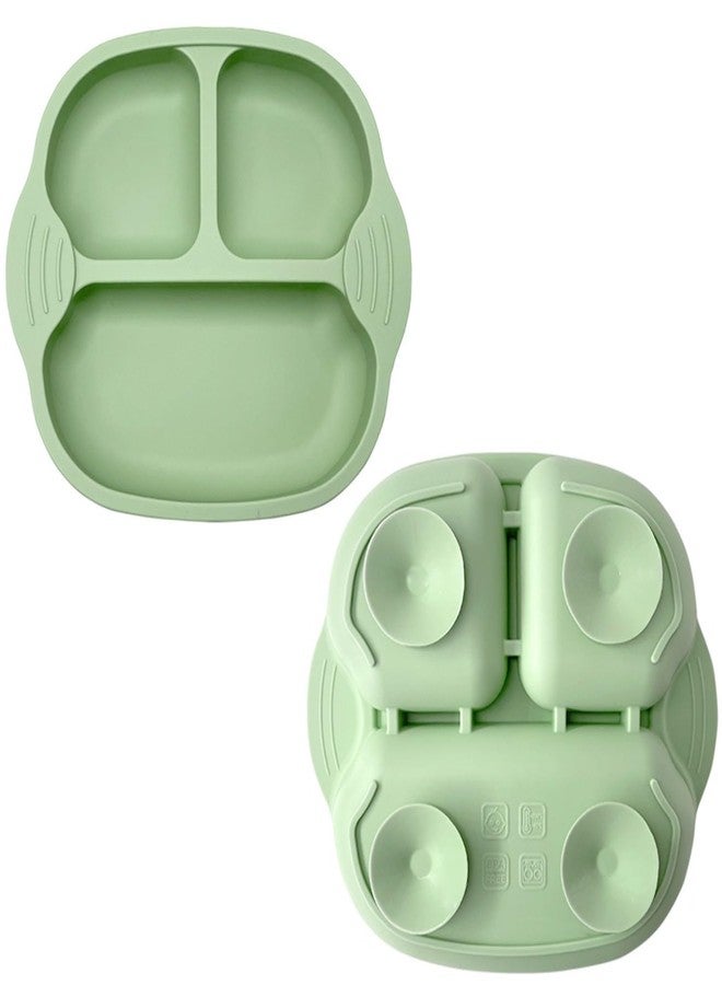PLENARO Suction Plate for Toddler,Silicone Baby Weaning Set,Non Slip Divided Plates for Baby,Kids Self Feeding,Fit Most High Chair (Baby Dish-A, Green) - Image 1