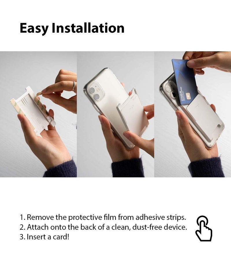 Ringke Slot Card Holder (2 Pack) Designed for Smartphones, Adhesive Stick On Wallet Case Minimalist Slim Hard Premium Credit Card Cash Sleeve - Clear Mist - Image 5