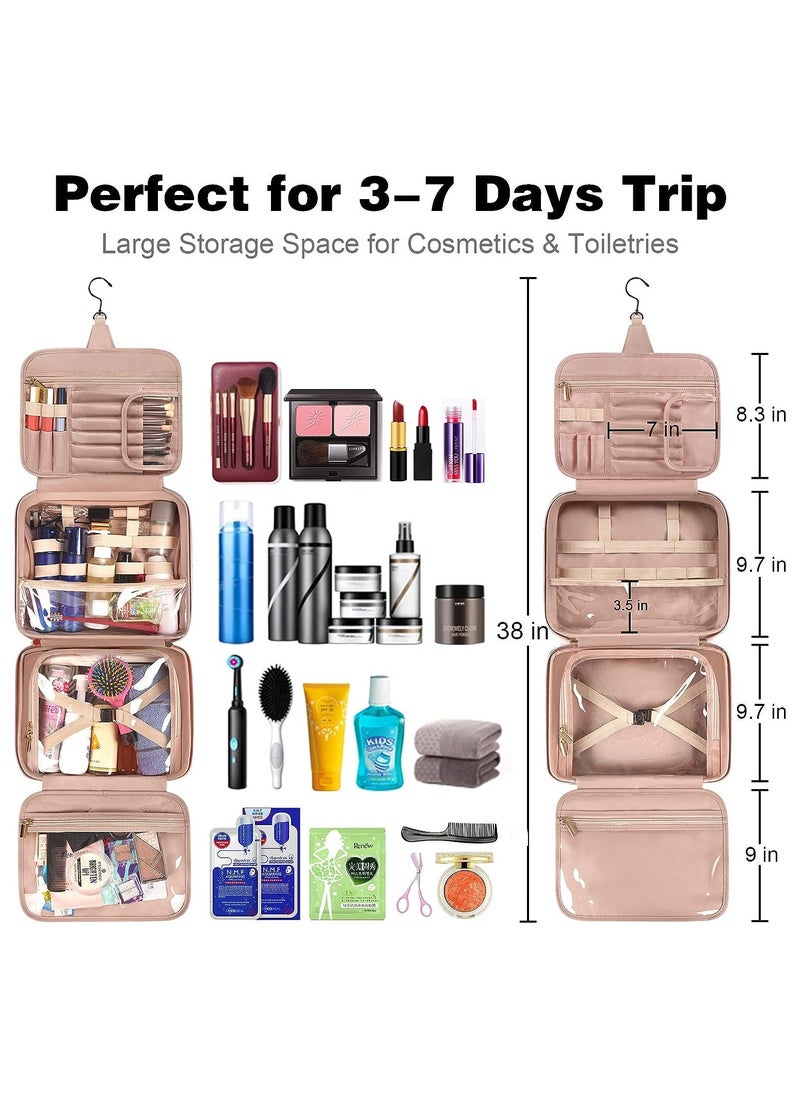 Generic Toiletry Bag, Hanging Travel Makeup Bag for Women, Large Waterproof Cosmetic Bags Travel Organizer Full Sized Container with Elastic Band Holders for Toiletries, Cosmetics, Brushes, Bottle, Blue  - Image 2