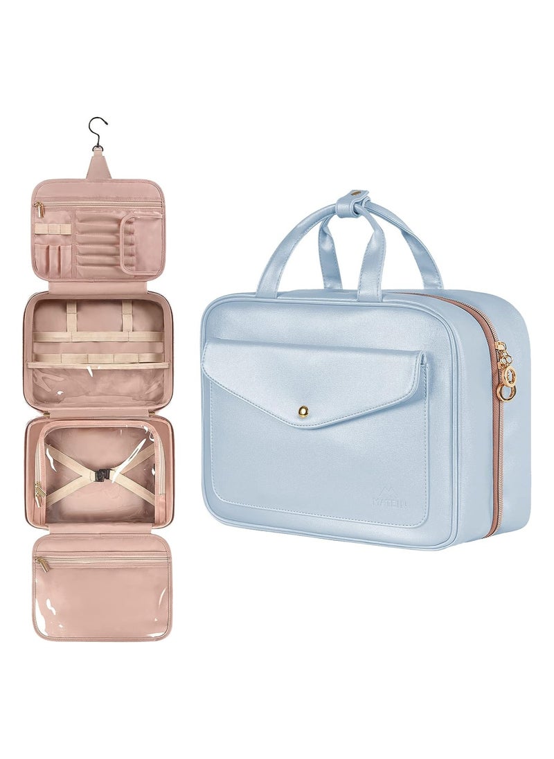 Generic Toiletry Bag, Hanging Travel Makeup Bag for Women, Large Waterproof Cosmetic Bags Travel Organizer Full Sized Container with Elastic Band Holders for Toiletries, Cosmetics, Brushes, Bottle, Blue  - Image 1