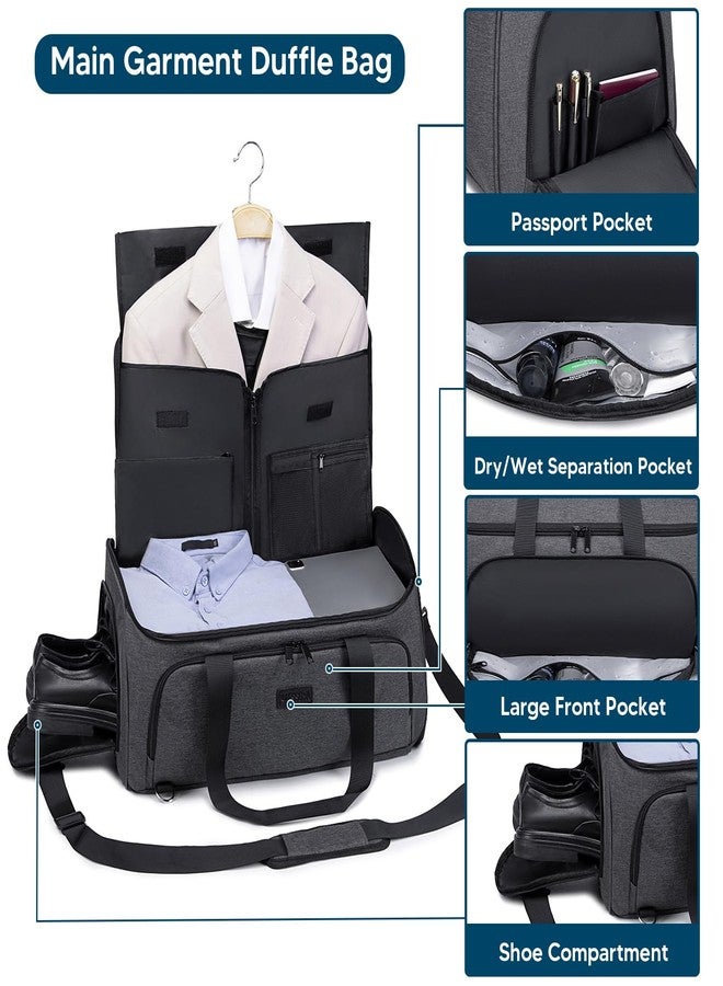Vessgra Garment Bags for Travel 58L Garment Bags Duffle Bag for Travel Convertible Carry On Garment Duffle Bag 4 in 1 Foldable Suit Bag with Shoes Compartment for Men Women Weekender，Dark Grey - Image 5
