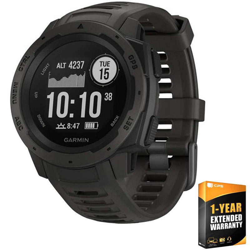 Garmin Instinct, Rugged Outdoor Watch with GPS, Features Glonass and Galileo, Heart Rate Monitoring and 3-Axis Compass, Graphite - Image 1
