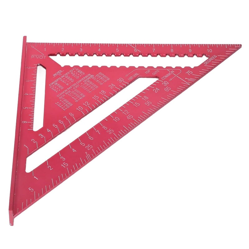 Precision Aluminum Alloy Carpenter Square 12 Inch Red with Engraved Scale for Woodworking - Image 3