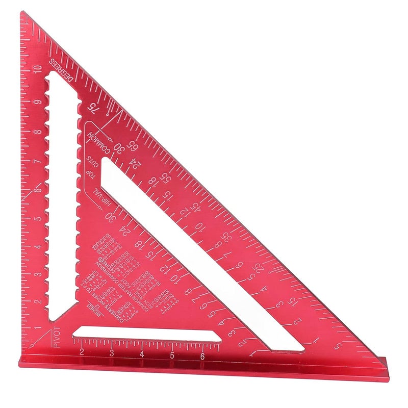 Precision Aluminum Alloy Carpenter Square 12 Inch Red with Engraved Scale for Woodworking - Image 2