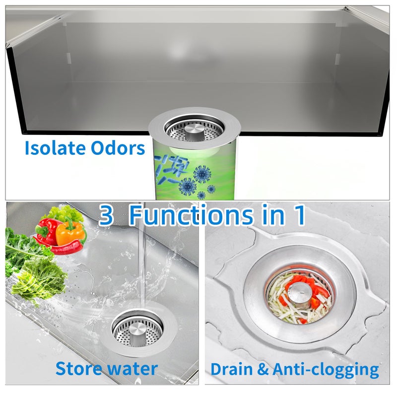 XIAQILAUS Sink Drain Strainer - Sink Stopper for Kitchen Drain,3 in 1 Kitchen Sink Drain Strainer with Anti Clogging Basket, Easy to Install Kitchen Sink Stopper for US Standard 3-1/2â€ Drain Hole - Image 2