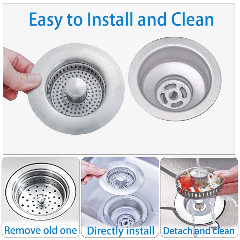 XIAQILAUS Sink Drain Strainer - Sink Stopper for Kitchen Drain,3 in 1 Kitchen Sink Drain Strainer with Anti Clogging Basket, Easy to Install Kitchen Sink Stopper for US Standard 3-1/2â€ Drain Hole - Image 5