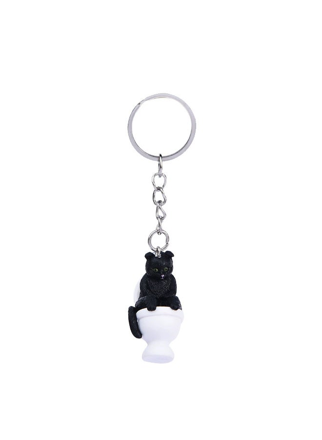 Creative Cartoon Toilet Cat Keychain Funny Toy Animal Key Ring for Women Men DIY Car Handbag Phone Case Pendant Accessories Gift-Color:A