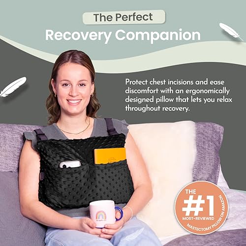MOYOAMA Post Mastectomy Pillow Post Surgery - Wearable Chest Protection with Secure Straps, Easy-Clean Removable Cover, & Pockets - Breast Reduction/Augmentation & Double Mastectomy Recovery Supplies - Image 2