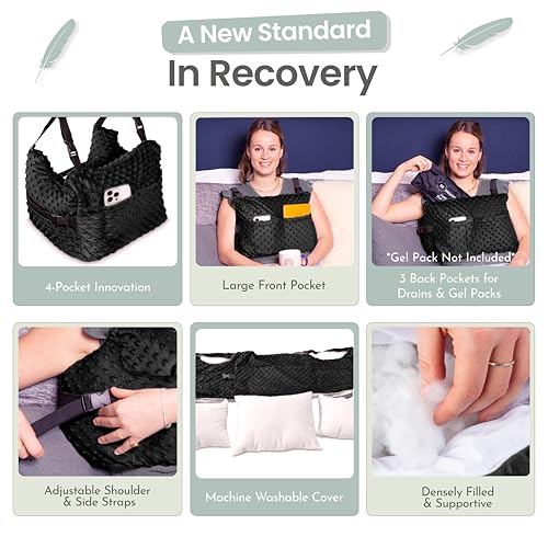MOYOAMA Post Mastectomy Pillow Post Surgery - Wearable Chest Protection with Secure Straps, Easy-Clean Removable Cover, & Pockets - Breast Reduction/Augmentation & Double Mastectomy Recovery Supplies - Image 3