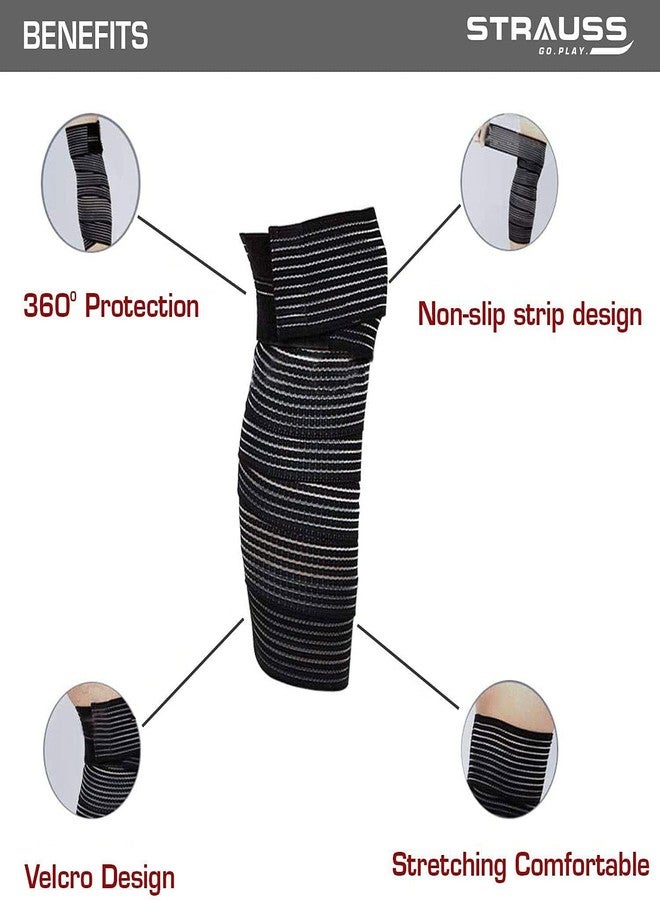 STRAUSS Elastic Knee Compression Bandage Wraps | Support for Ankle, Knee, Elbow Pain Relief, Sports & Workout | Can Be Used For Squats and Powerlifting | 2 Pair (Black) - Image 3