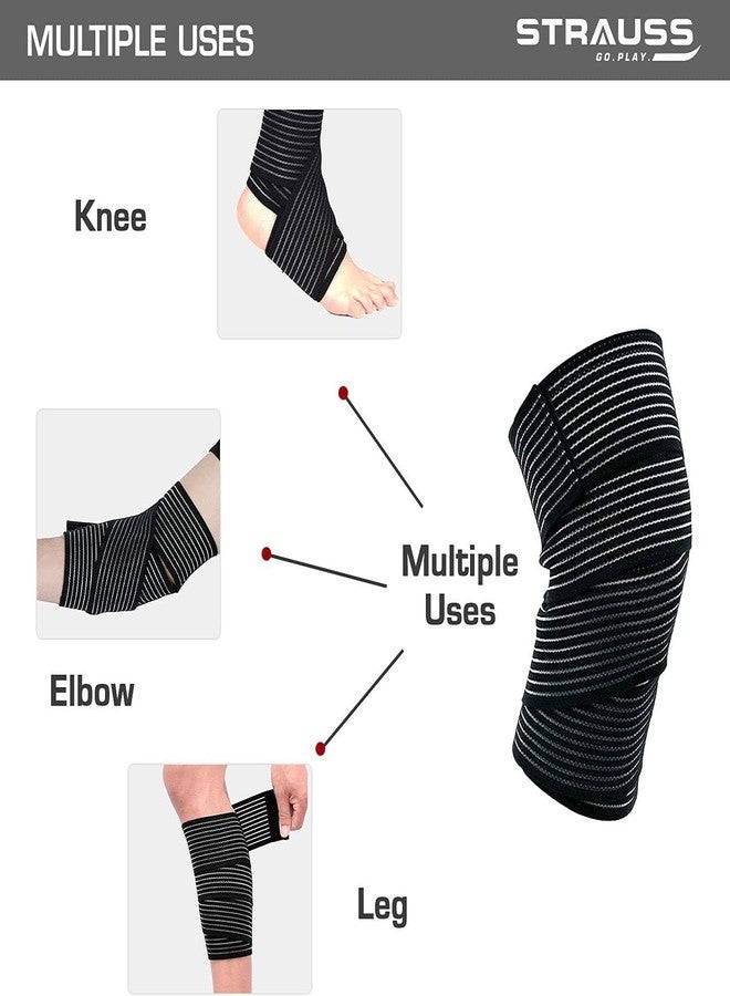 STRAUSS Elastic Knee Compression Bandage Wraps | Support for Ankle, Knee, Elbow Pain Relief, Sports & Workout | Can Be Used For Squats and Powerlifting | 2 Pair (Black) - Image 4