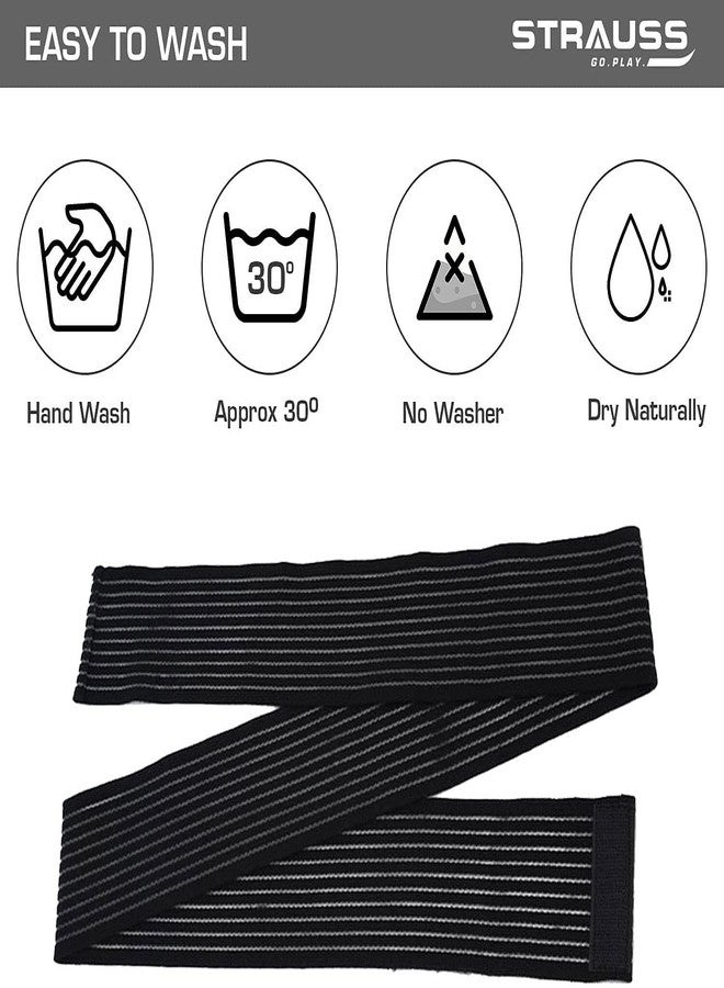 STRAUSS Elastic Knee Compression Bandage Wraps | Support for Ankle, Knee, Elbow Pain Relief, Sports & Workout | Can Be Used For Squats and Powerlifting | 2 Pair (Black) - Image 5