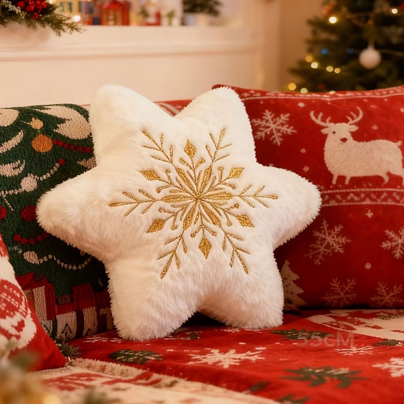 Golden Embroidered Snowflake Throw Pillow 13 78inch PP Filled Christmas Decorative - Image 3