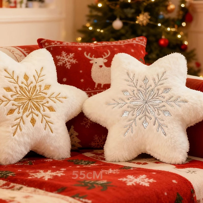Golden Embroidered Snowflake Throw Pillow 13 78inch PP Filled Christmas Decorative - Image 2