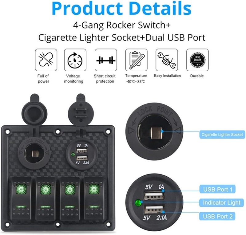 Wivplex 4 Gang Boat Rocker Switch Panel - Image 3