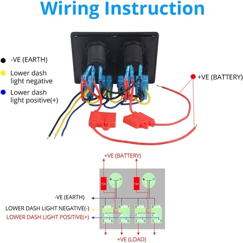 Wivplex 4 Gang Boat Rocker Switch Panel - Image 2