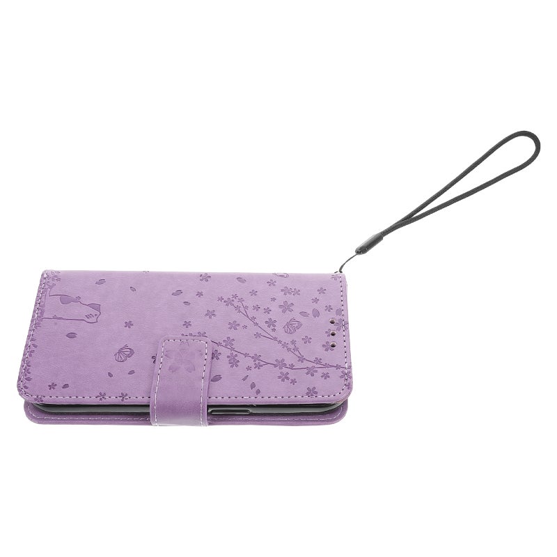 Compatible For Iphone 14 Pu Leather Wallet Phone Case With Card Holder Blossom Cat Embossed Smartphone Cover Cute Protective Case For Women And Girls - Image 1