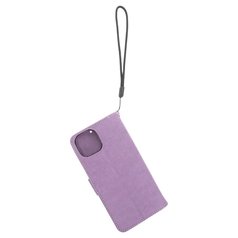 Compatible For Iphone 14 Pu Leather Wallet Phone Case With Card Holder Blossom Cat Embossed Smartphone Cover Cute Protective Case For Women And Girls - Image 3