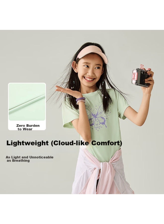 Toread Kids T-shirt Short Sleeve Girls Summer Base Shirt Half Sleeve Top Tender Green Size 120 - Image 2